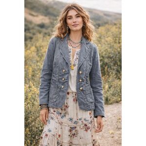 Sundance Double Breasted Raw Edge Bohemian Blazer Jacket Sz S Grey Cottagecore